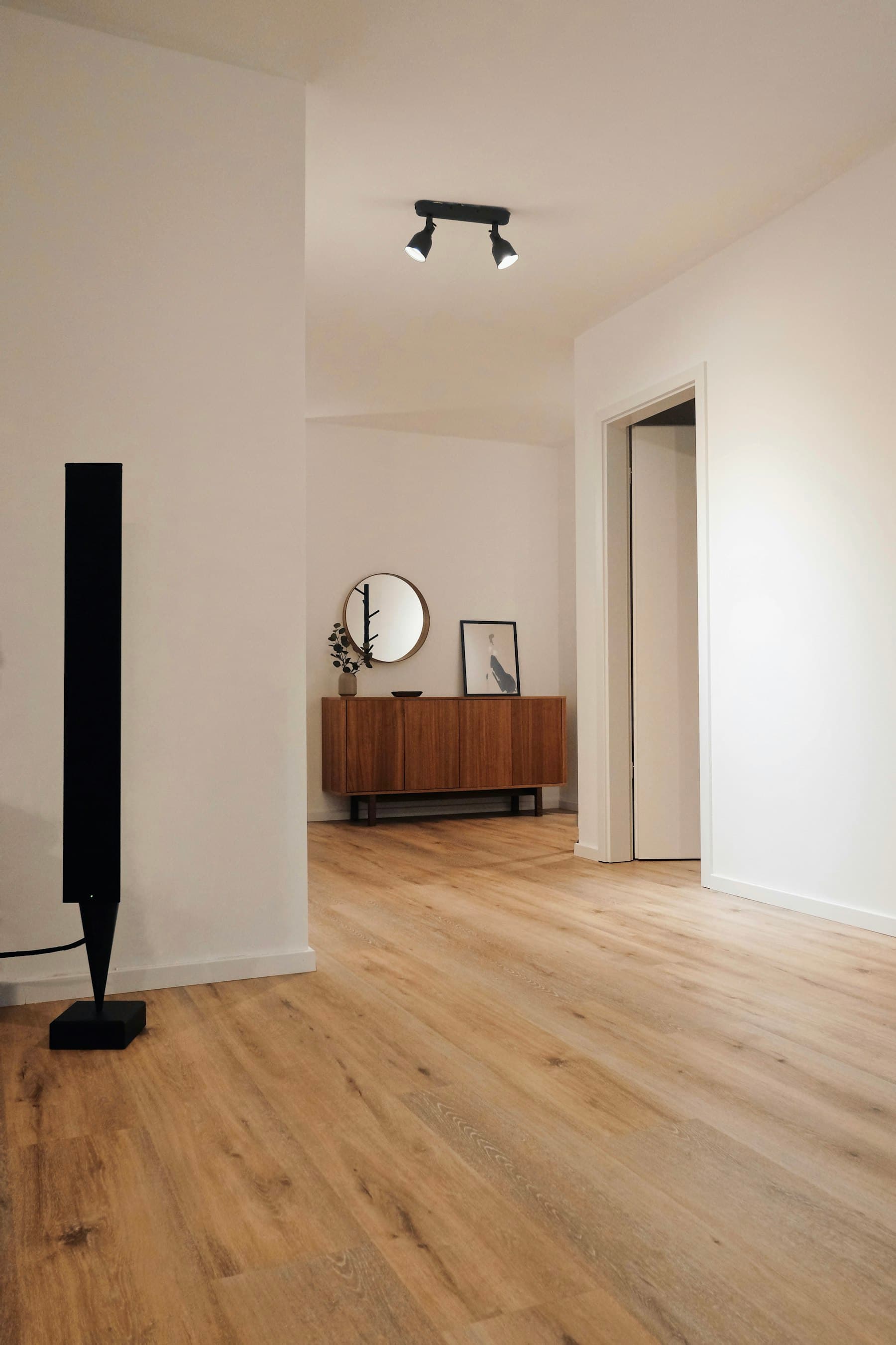 Clean finished wood flooring in a prepared interior