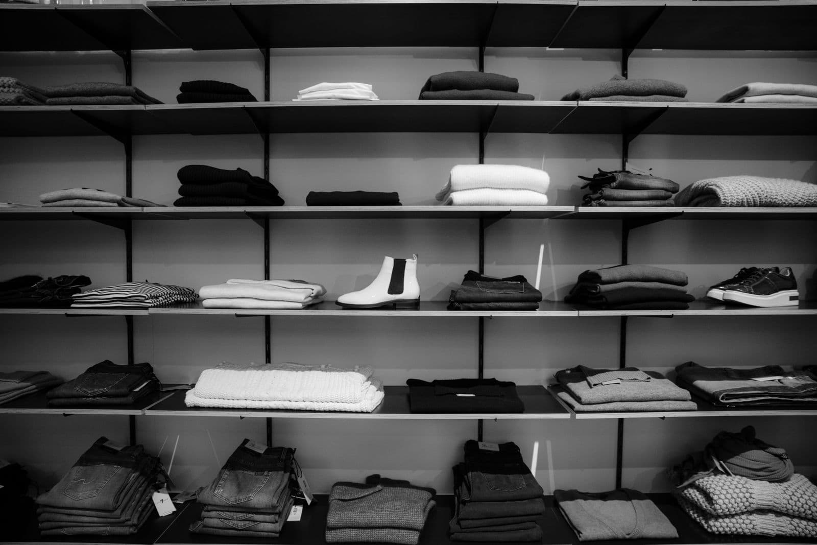 Retail merchandising shelves in a store interior